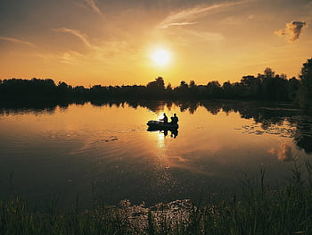 tramonto, lago, barca, vigilia, estate, viaggio in barca, acqua, ultimi bagliori, natura