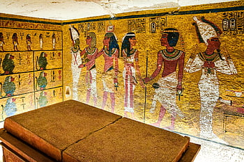 Tomb of Tutankhamun, Luxor, Egypt, detailed wall paintings, Egyptian mythology, Egyptian art, ancient Egypt, pharaoh tomb, hieroglyphics, burial chamber, sarcophagus