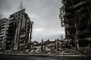 demolished residential building, Borodyanka, Ukraine, urban devastation, destroyed buildings, war damage, rubble, abandoned structures, post-conflict, damaged architecture, city ruins