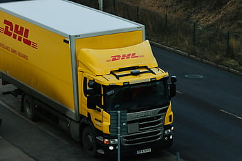 DHL truck, yellow truck, delivery truck, city road, logistics, Scania truck, DHL delivery, big truck, urban logistics, DHL logistics, yellow DHL truck