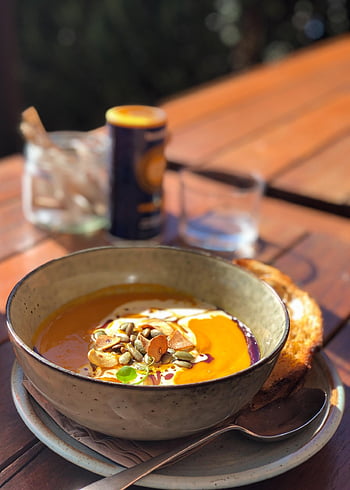 pumpkin Soup, food, dish, soup, meal, lunch, tasty, delicious, cafe, closeup, pumkin Soup