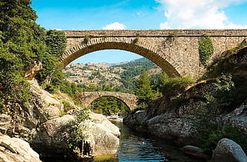 bridges, river, boulders, rocks, bach, water, swimming, bathing, architecture, stoneworks, masonry