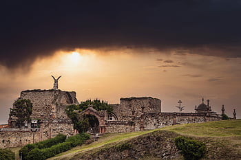 cimitero, tramonto, natura, paesaggio, nuvole, sole, mausoleo, campagna, rurale