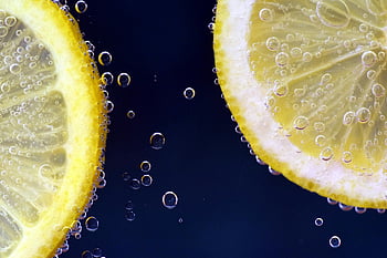 plátky citronu, detailní, bubliny, svěžest, živost, detail, citrus, ovoce, voda, napít se