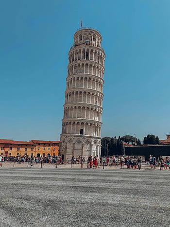 det skævetårn i Pisa, Pisa Italien, blå himmel, besøgende, firkant, ikoniske vartegn, turistattraktion, historisk arkitektur, sommerdag, rejsemål, europæisk rejse