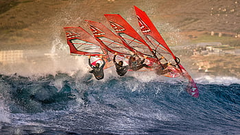 windsurf, ondas do oceano, Esportes extremos, truques dinâmicos, windsurfistas, Esportes Aquáticos, onda de equitação, tiro contínuo, ação emocionante, fotografia de esportes, aventura do oceano