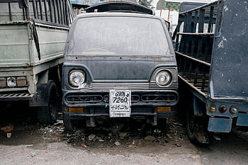 zvětralý vůz, vybledlá poznávací značka, Faisalabad Street, detail, zaparkováno, vozidlo, městské scény, venkovní, přeprava, staré auto, Street View