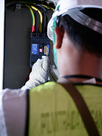 electrician, circuit breaker box, indoor work, safety gloves, electrical work, switch breakers, man working, indoor electrician, circuit breaker, electrical safety, indoor electrical work
