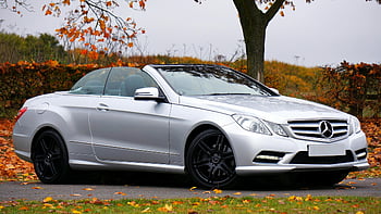 mercedes-benz, perak, coupe, convertible, kemewahan, musim gugur, dedaunan, keanggunan, gaya, diparkir, mobil