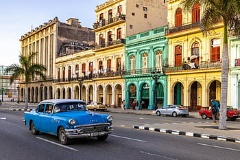 American Classic Car, Havana Cuba, vibrant city streets, colorful colonial facades, classic car, Havana streets, colonial architecture, vintage car, Cuban streets, classic American car, Havana architecture