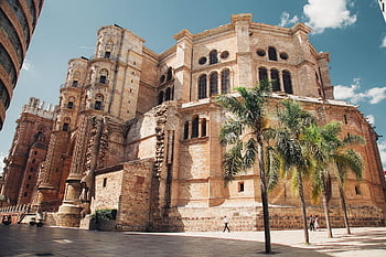 cathédrale, architecture, bâtiment, église, vieux, vieille église, façade, architecture sacrale, point de repère, malaga, Espagne