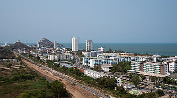 město, pobřeží, cestovat, cestovní ruch, venku, budov, panoráma města, mrakodrapy, hua hin, prachuap khiri khan