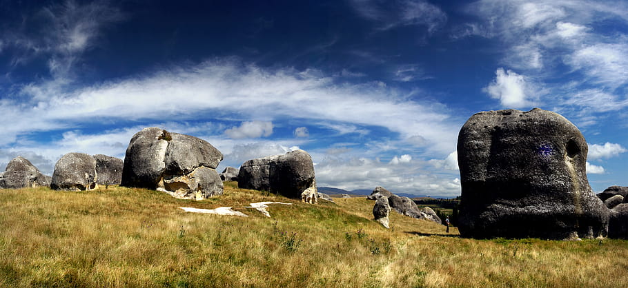 Elefantenfelsen, otago, Kalksteinformationen, Wiese, privates Ackerland, Sandstein, geologische Formationen, natürliche Landschaft, Winderosion, Wassererosion