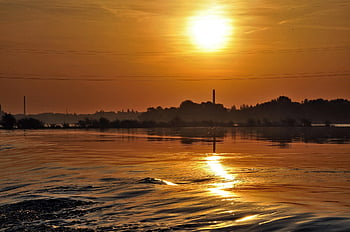 water, Wisla, rivier-, natuur, landschap, humeur, zonsondergang, atmosfeer, schemering