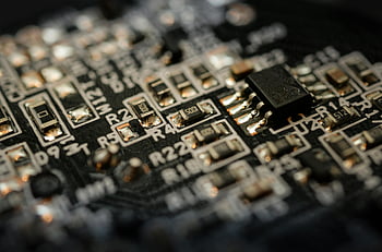 Photographie de focus peu profonde, circuit noir, puce électronique, circuit électronique, Composants, les liaisons, fermer, détaillé, La technologie, électronique, Matériel