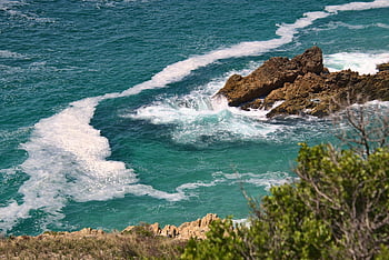 ocean, sea, seaside, beach, waves, rocks, tide, nature, seascape, blue, azure