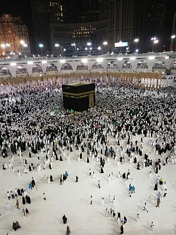 kaaba, al masjid al haram, mecca, poutníků, uctívání, noční výhled, dav, shromáždění, islámský, svaté místo, Saudská arábie