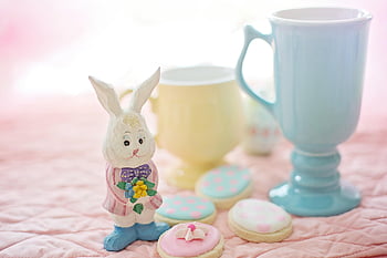 Pasqua, coniglietto di Pasqua, biscotti pasquali, buona Pasqua, dolci, arredamento di pasqua, dolce, spuntino, tazze, coniglietto, caffè