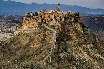 civita di bagnoregio, město, kopec, vesnice, staré vesnice, budov, staré Město, města, schody, schodiště, venkov