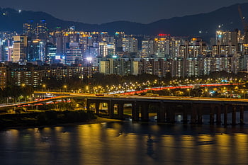 night View, dark, city, building, architecture, seoul, korea, republic Of Korea, night, bridge, han River