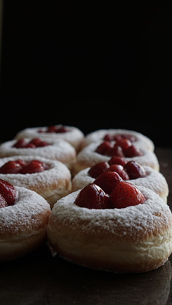 pączki, jedzenie, deser, przekąska, ciasto, konfekcja, truskawka, leczyć, Słodkie, pyszne, cukier puder