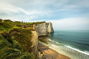 etretat, γκρεμός, normandy, Γαλλία, θάλασσα, πλευρά, φύση, παραλία, ουρανός, ωκεανός, ορίζοντας