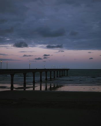 Dermaga Brighton Baru, christchurch, Selandia Baru, senja, laut yang tenang, refleksi, adegan damai, pantai laut, malam, dermaga, lampu