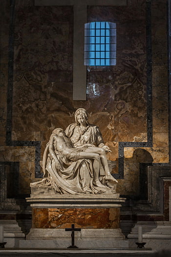 Madonna Della Pietà, Michelangelo's Pietà, St. Peter's Basilica, Rome, sculpture, marble, religious art, Renaissance, Virgin Mary, Jesus Christ, cross