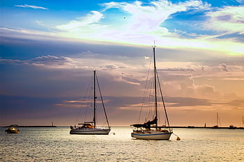 Segelboot, Sonnenuntergang, Meer, Ozean, Segeln, Boote, Yachthafen, Himmel, Wolken, Abend, still