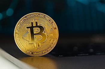 Bitcoin, digital currency, laptop keyboard, golden coin, selective focus, cryptocurrency, upright coin, technology, finance, online money, virtual asset