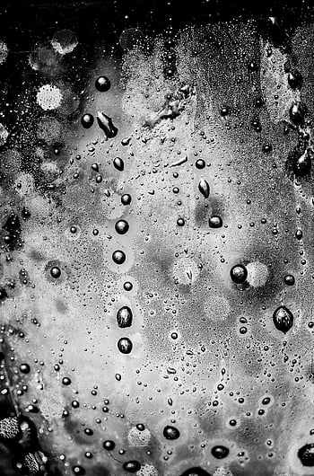 kapky vody, skleněný panel, abstraktní detail, černobílý, náladová atmosféra, Černý a bílý, textura, bubliny, povrch, umělecký, fotografování