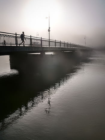 nebbia, ponte, fiume, acqua, lech, riflessione, umore mattutino, nebbia mattutina, atmosferico, calma, luce del sole