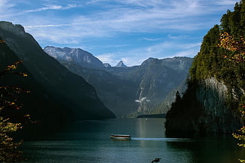 hory, jezero, plavba, Alpy, krajina, Příroda, loď, letní, podzim, cestovat, Königssee