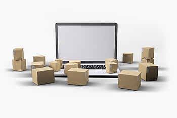 consegna, scatole, il computer portatile, acquisti online, Affari online, concetto, idea, icona, scatola, e-commerce, attività commerciale