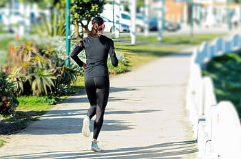 femme, fonctionnement, aptitude, exercice physique, en forme, trottoir, parc, exercice, des sports, bien-être, corps