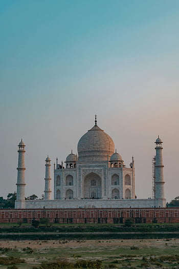 Taj Mahal, sunset, architectural beauty, stunning view, India, Agra, white marble, domed structure, minarets, Yamuna River, historical monument