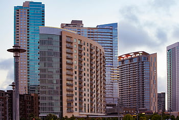 Austin skyline, contemporary skyscrapers, downtown Austin, Texas, cloudy sky backdrop, urban skyline, modern architecture, cityscape, high-rise buildings, urban landscape, downtown Austin Texas