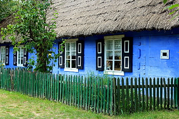 cottage, house, village, architecture, rustic, open Air Museum, old Cottage, blue