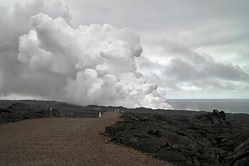 mrak kouře, sopka, láva, geologie, mrak, kouř, hawaii, Skála, cesta, moře, krajina
