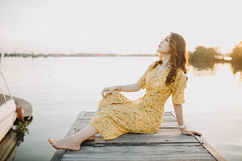 woman, model, portrait, pose, outdoor, dress, lake, style, fashion, posing, young Woman