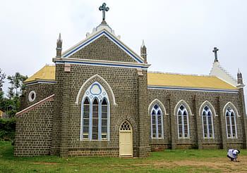 církev posvátného srdce, yercaud, tamilnadu, horská stanice, architektura, náboženské budovy, přejít, kamenná budova, Okna, krajina, Indie