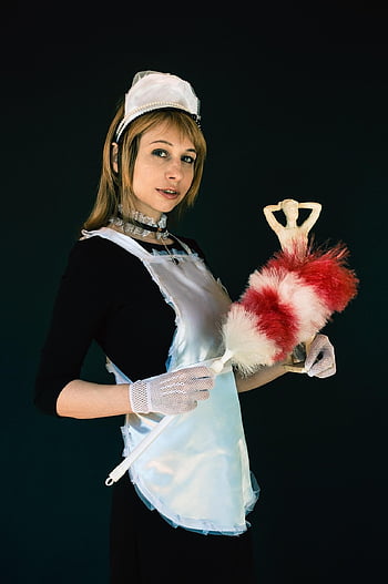 služka, jednotný, zástěra, Pipidaster, čisticí kartáč, cosplay, dívka, žena, čištění, víčko, hospodyně