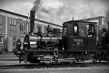 historic steam locomotive, railroad track, train, smoke, nostalgia, travel memories, black and white, vintage train, steam engine, railway station, Franzburg