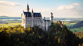 hrad, kopec, neuschwanstein hrad, palác, pevnost, architektura, věž, budova, historický, mezník, stromy
