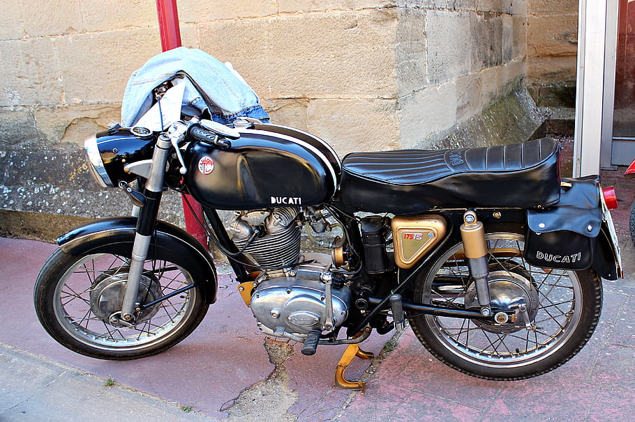 ducati, 175, Ts, klasický, motocykl, vinobraní, banos, de, ebro, Španělsko, událost