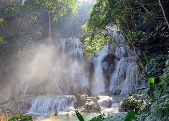 Laos, kuang-if, podzim, kaskáda, voda, mrak, džungle, řeka, divoch, povodí, krajina
