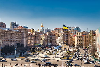 buildings, houses, ukraine, flag, kiev, city, architecture