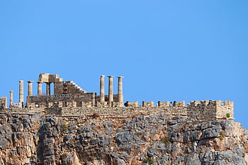 acropolis, nature, lindos, greece, ruins, citadel, ancient, landmark, architecture, historical, stone Walls