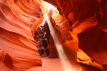 Antelope Canyon, close up shot, stunning light ray, red rock formations, Arizona, natural wonder, slot canyon, desert landscape, unique geology, sandstone formations, light beams
