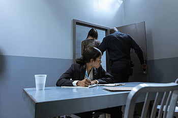 police officer, suspect, lawyer, interrogation room, investigation, police escort, legal observation, interrogation process, law enforcement, criminal investigation, courtroom preparation